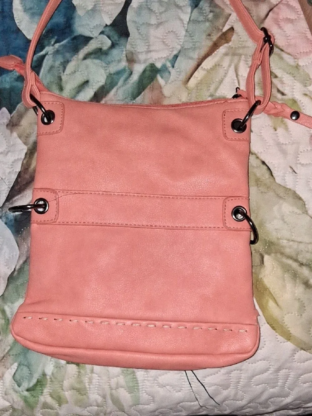 Compact Peach Crossbody Bag with Front Zip Pocket